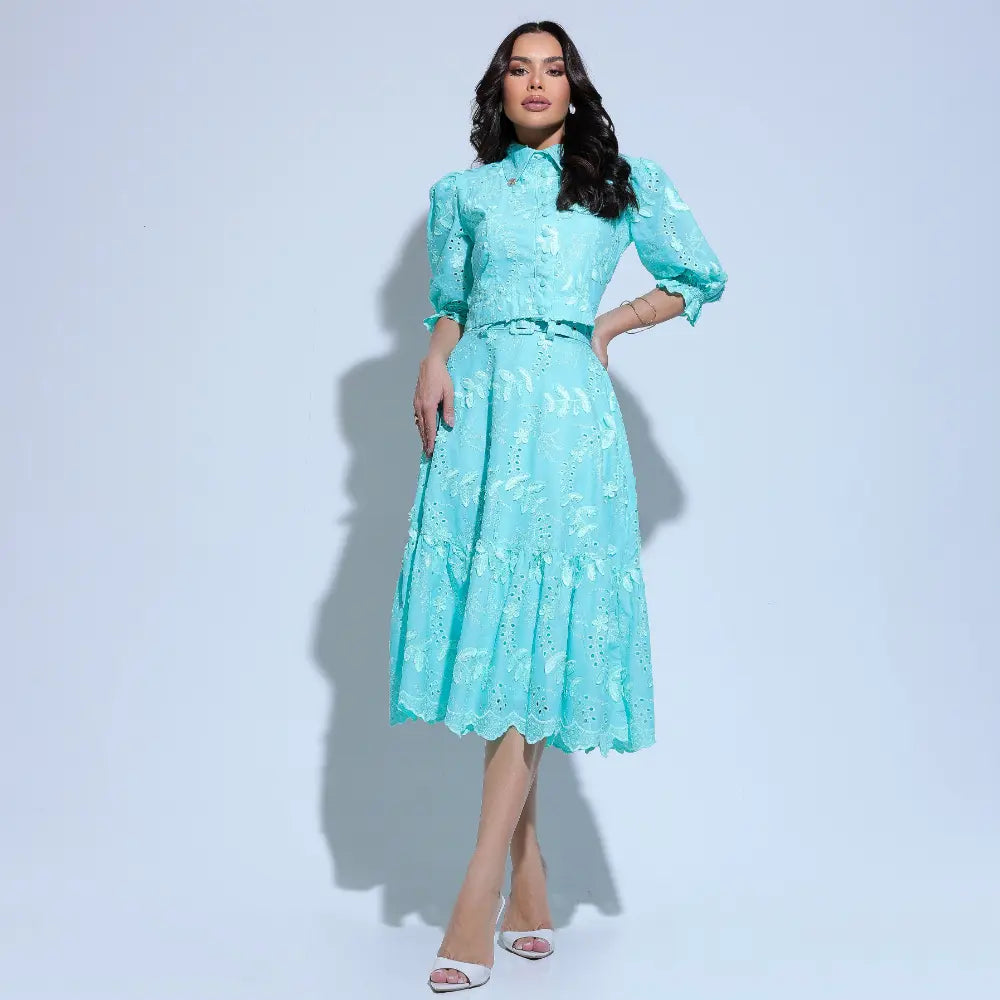 Conjunto Feminino Richelieu 3D Menta Bordado Luma - FL33