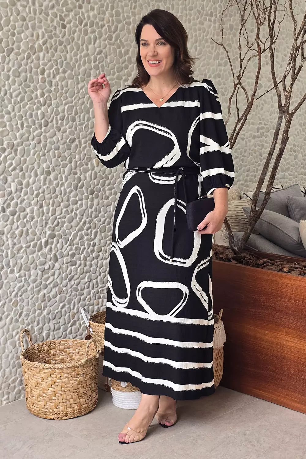 VESTIDO LONGO COM BARRADO