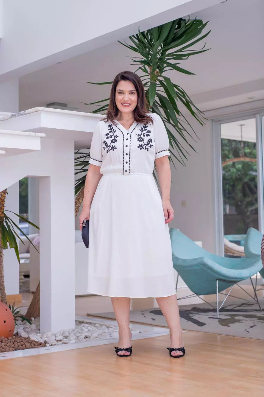 VESTIDO EVASÊ FRENTE BORDADA