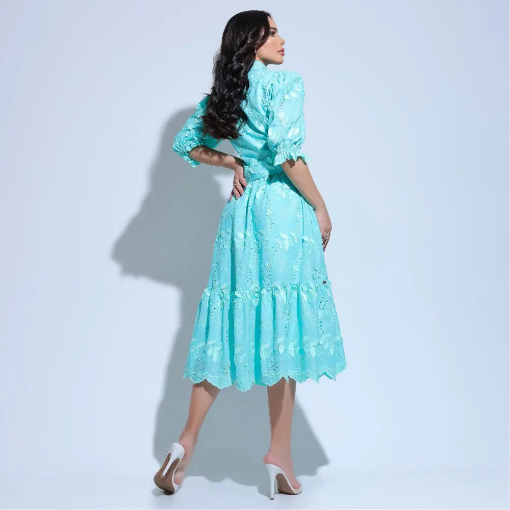 Conjunto Feminino Richelieu 3D Menta Bordado Luma - FL33