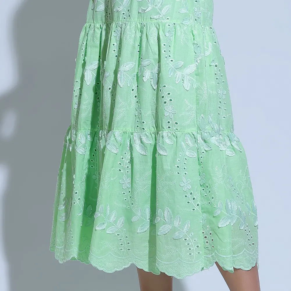 Vestido Feminino Laise Bordado 3D Verde Menta Bordado Núbia - FL27