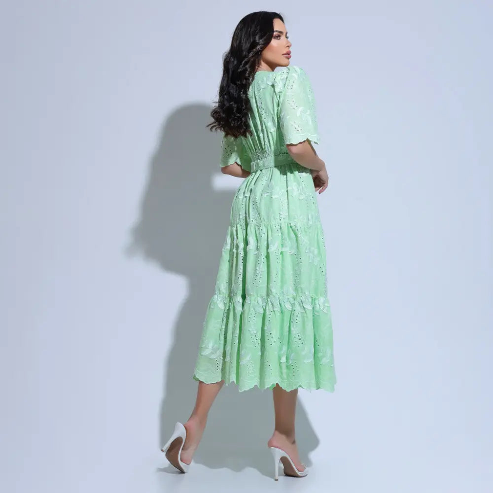 Vestido Feminino Laise Bordado 3D Verde Menta Bordado Núbia - FL27