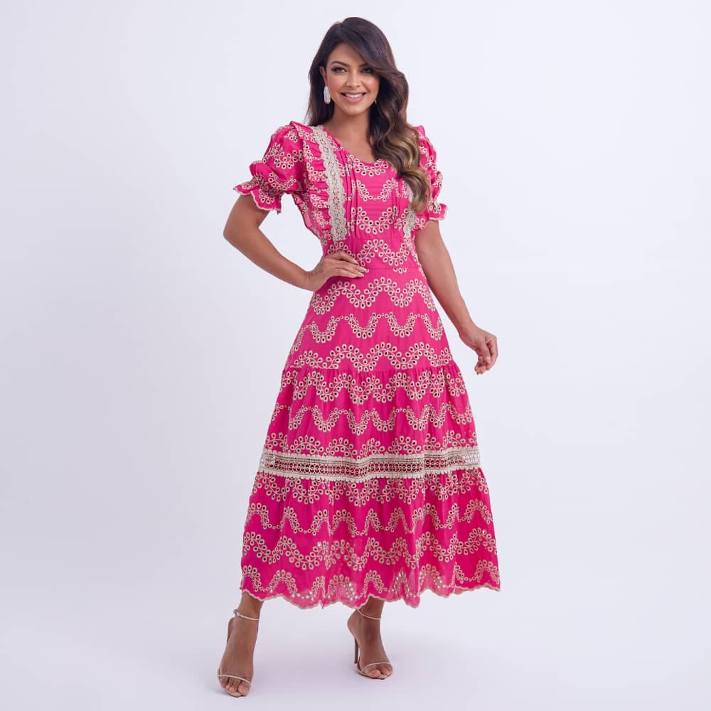 Vestido Feminino Bordado Pink Rosana - FL09