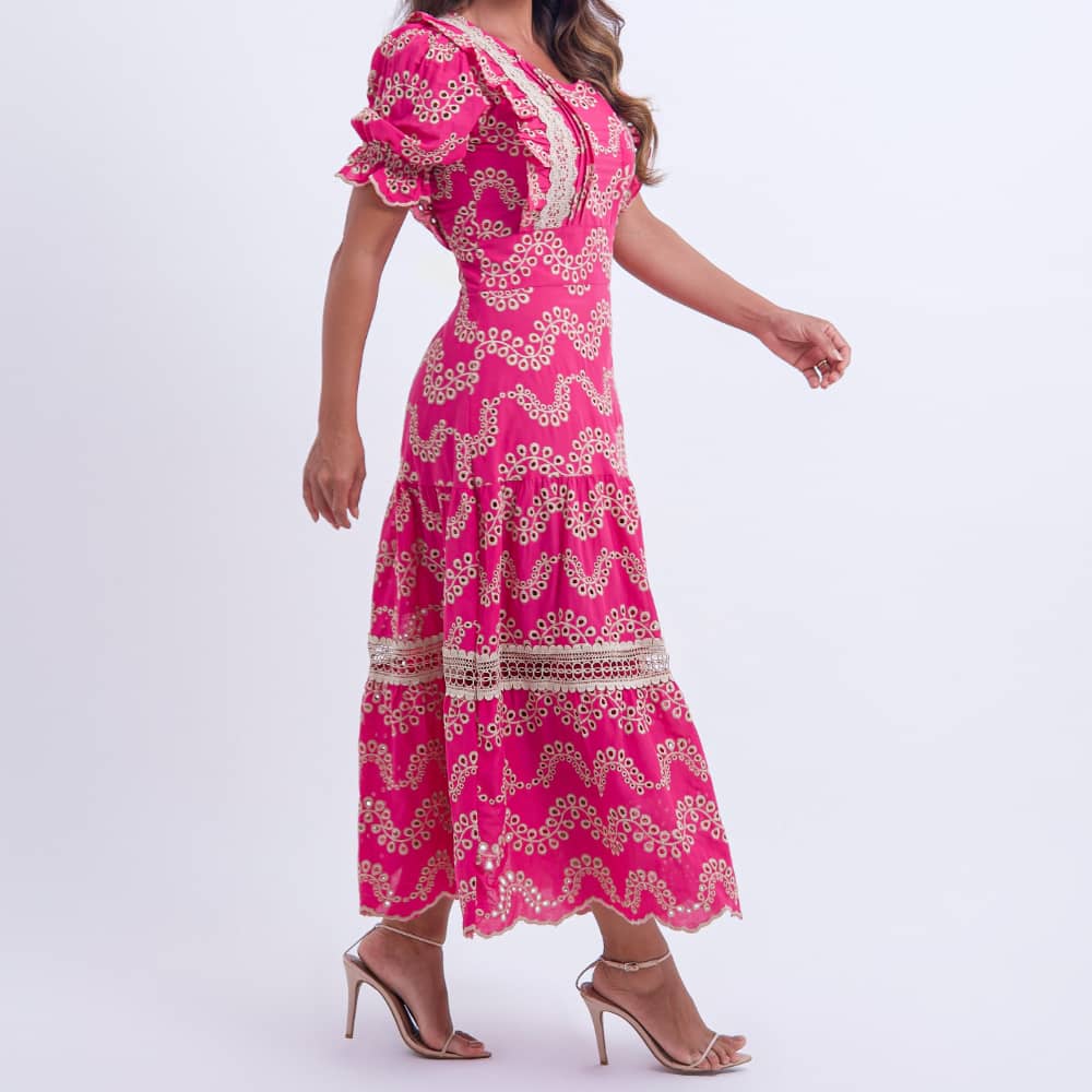 Vestido Feminino Bordado Pink Rosana - FL09