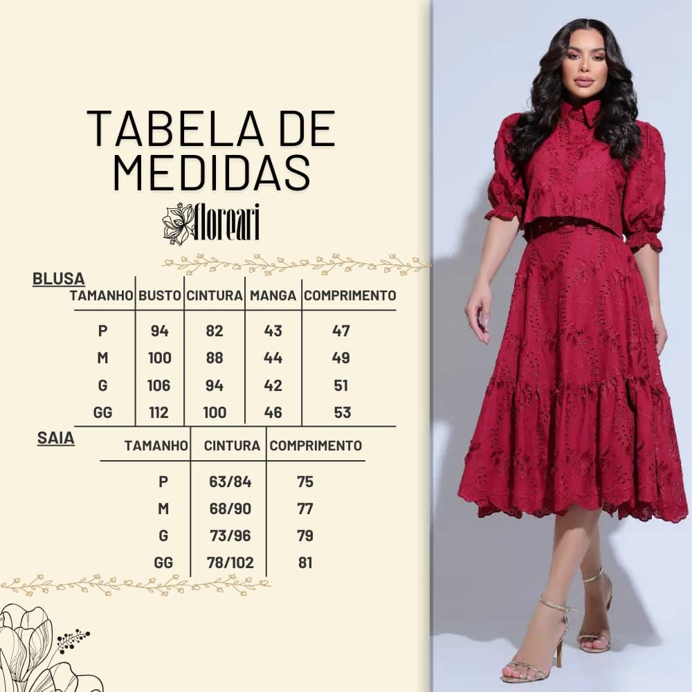 Conjunto Feminino Richelieu 3D Vermelho Bordado Luma - FL23