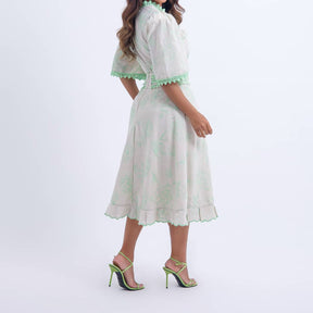 Conjunto Midi Off White com Bordado Verde Luana - FL01