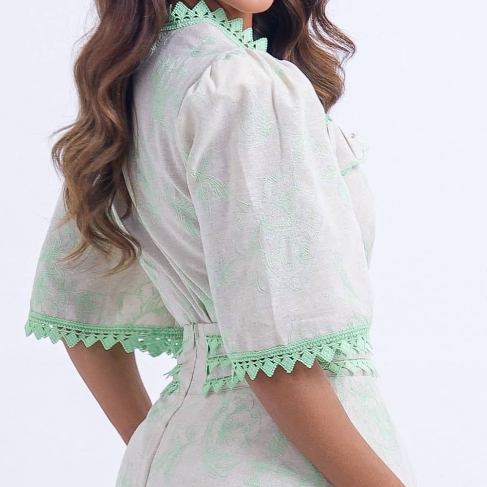 Conjunto Midi Off White com Bordado Verde Luana - FL01