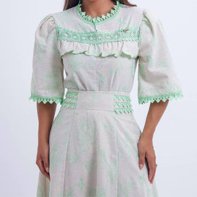 Conjunto Midi Off White com Bordado Verde Luana - FL01