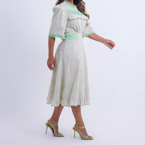 Conjunto Midi Off White com Bordado Verde Luana - FL01